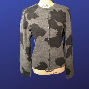 NINA LEONARD DRESS Pre-owned Cardigan, Gray/Black PONY print, Size Large